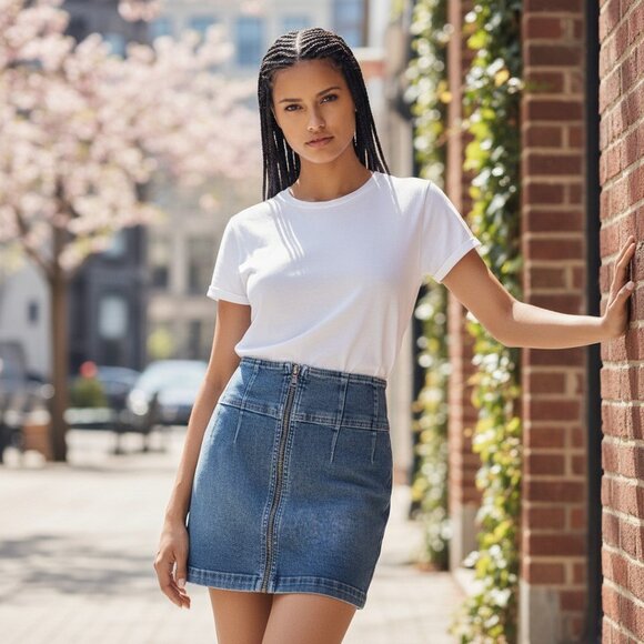 Free People Dresses & Skirts - FREE PEOPLE VIRGO Front Zip Jean Skirt 27 Mini Indigo Blue Light Wash Denim